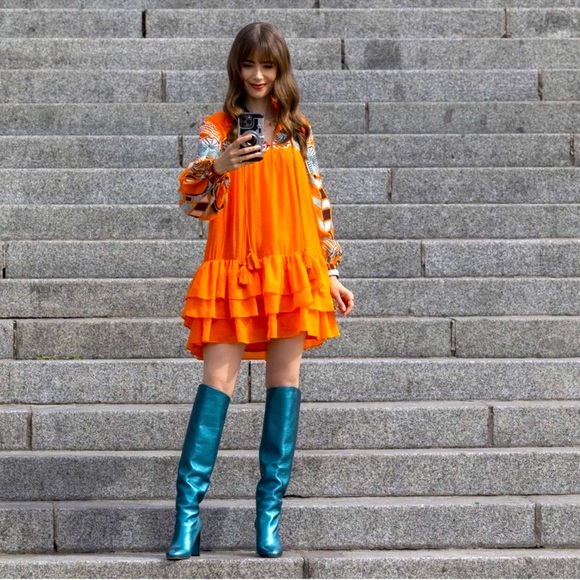 Iris Apfel X H&M Flounce Embroidered Tunic Dress Orange - Picture 2 of 11